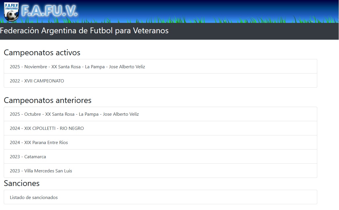 FAFUV — Sistema de Administración de Fútbol para Veteranos — imagen 1